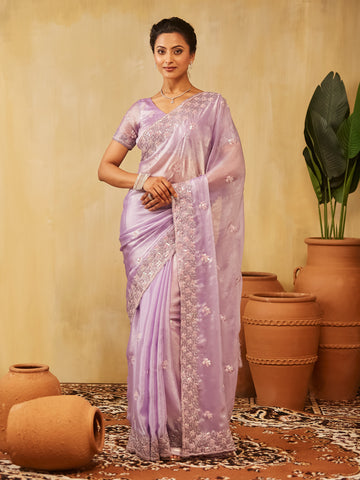 Kasee Womens Pure Chiffon Sequinned Embroidered Saree