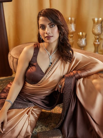 Ombre Beads and Stones Satin Saree