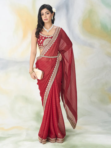 KASEE Women Maroon Georgette Saree with Border