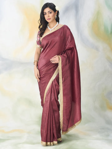 KASEE Women Maroon Solid Organza Saree