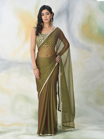 KASEE Women Mahendi Embellished Silk Fancy Saree