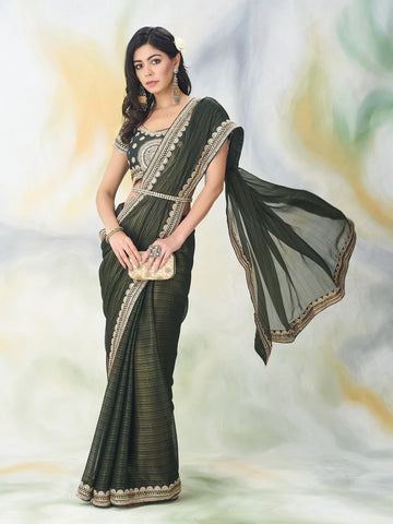 KASEE Women Mahendi Georgette Saree with Border