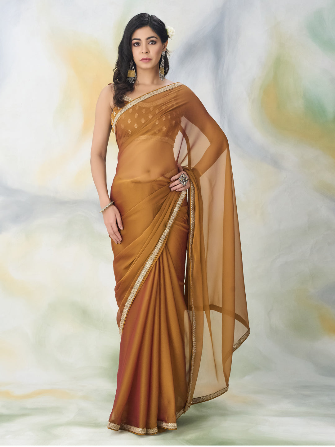 Kasee Women Gold Embroidered Solid Saree