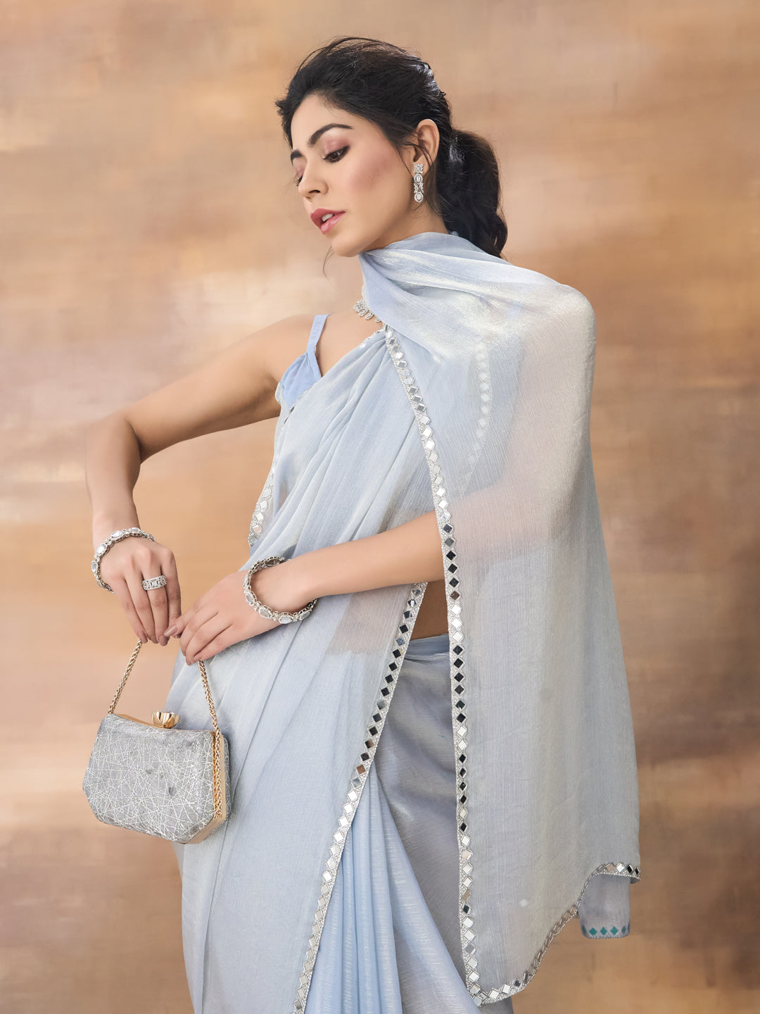 Kasee Women Firozi Embellished Mirror Work Saree