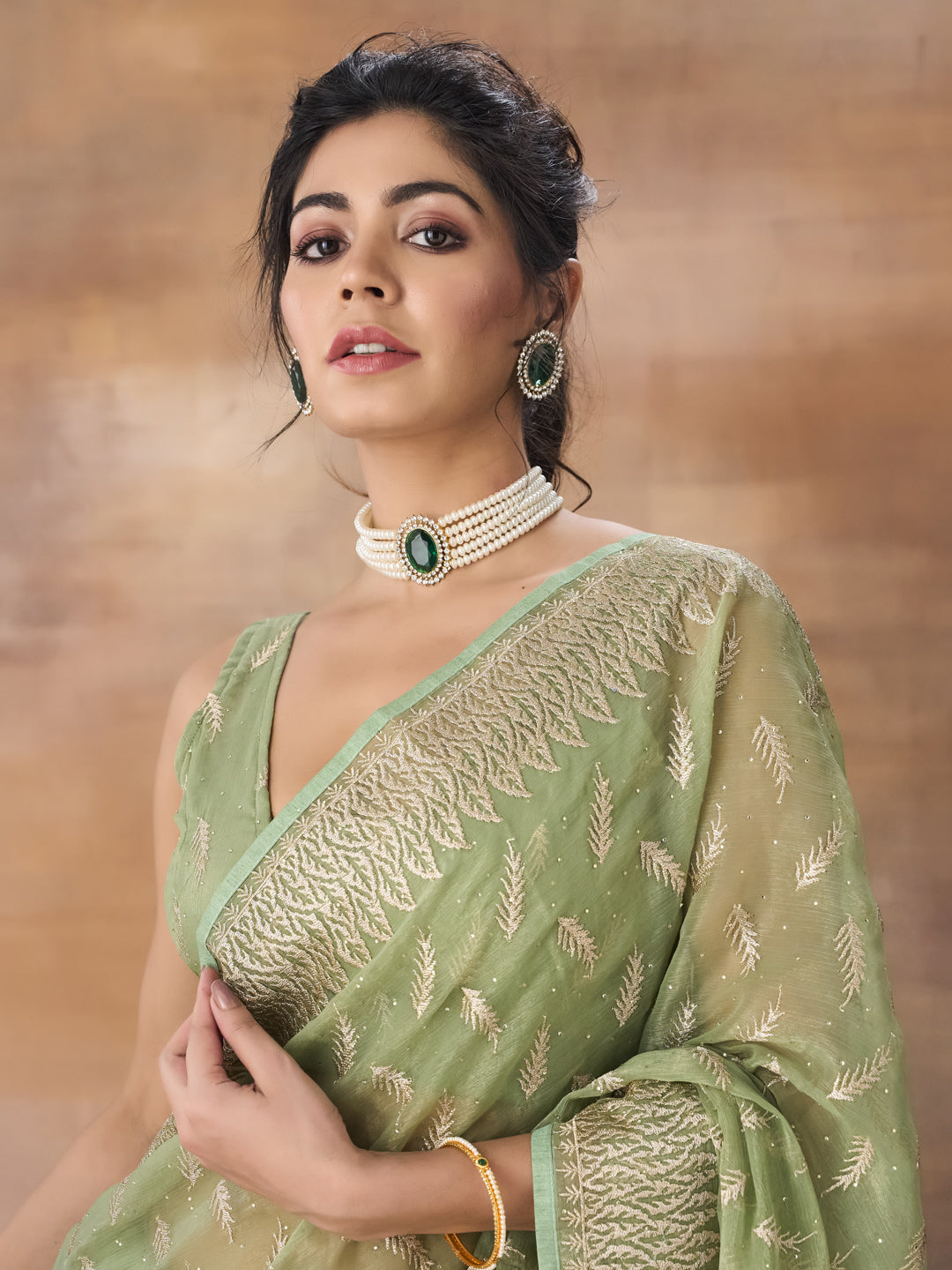 KASEE Women Green Silk Floral Embroidered Saree