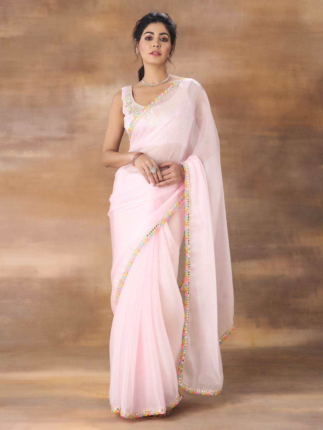 Kasee Women Pink Poly Chiffon Saree