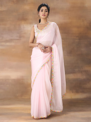 Kasee Women Pink Poly Chiffon Saree