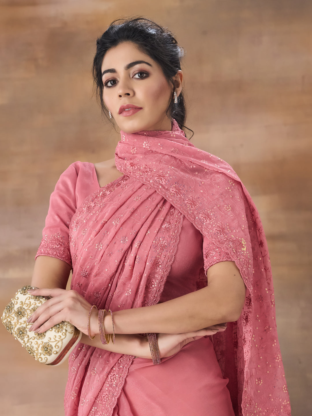 KASEE Women Embroidered Floral Sequinned Saree