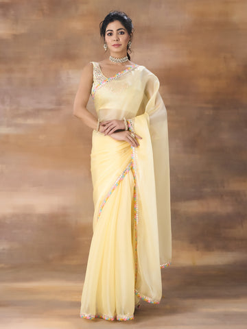 KASEE Women Yellow Poly Chiffon Saree