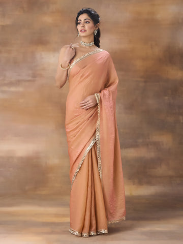 KASEE Women Peach Sequinned Organza Saree