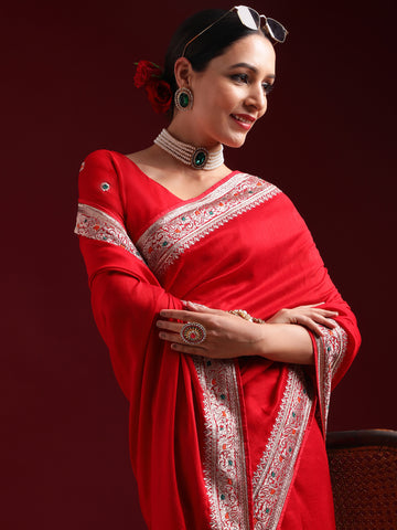 KASEE Women Cherry Embroidered Saree with Multicolor Thread Border