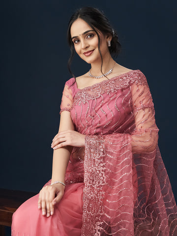 KASEE Women Gajri Geometric Embroidered Sarees