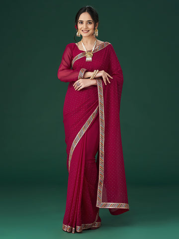 KASEE Women Cherry Polka Dots Embroidered Saree