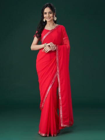 KASEE Women Pink Embellished Mirror Work Sarees