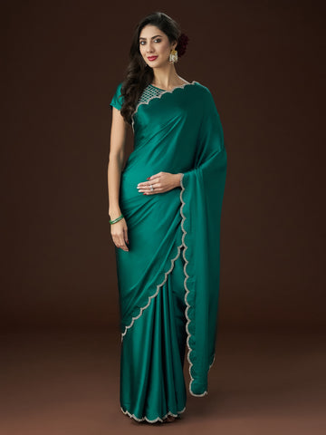 KASEE Women Petrol Embellished Satin Saree
