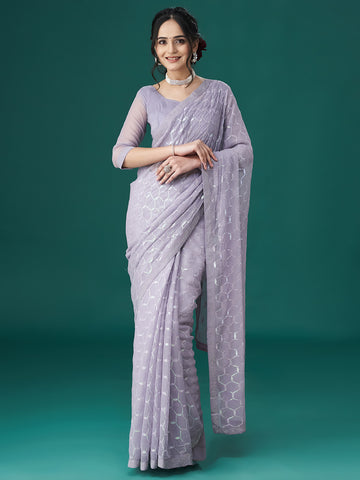 KASEEE Women Lavender Sequin Embellished Saree