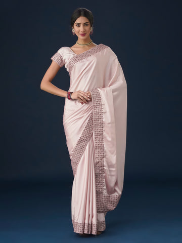 KASEE Women Pink Saree with Ethnic Motif Embroidered Border