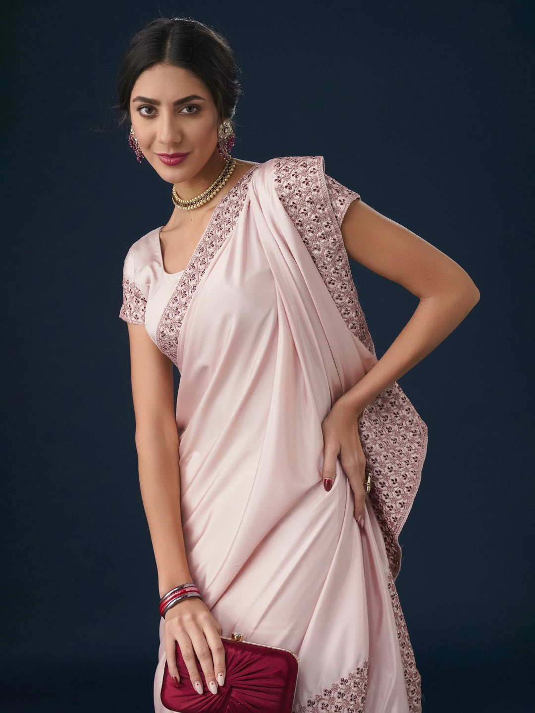 KASEE Women Pink Saree with Ethnic Motif Embroidered Border