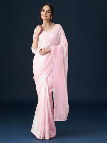KASEE Women Pink Sequin Embellished Saree
