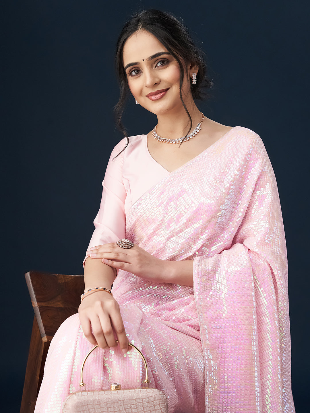 KASEE Women Pink Sequin Embellished Saree