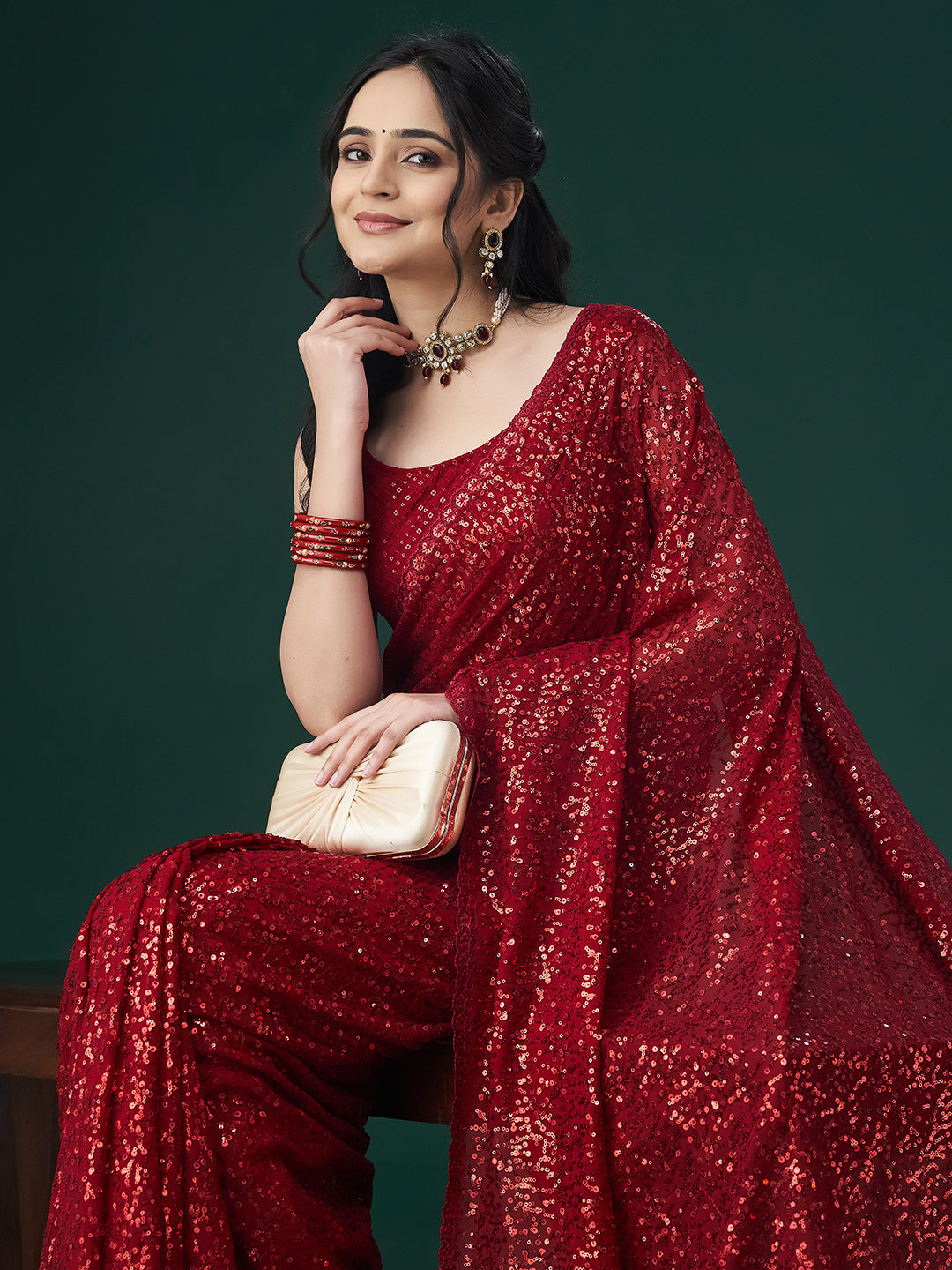 KASEE Women Cherry Sequinned Saree