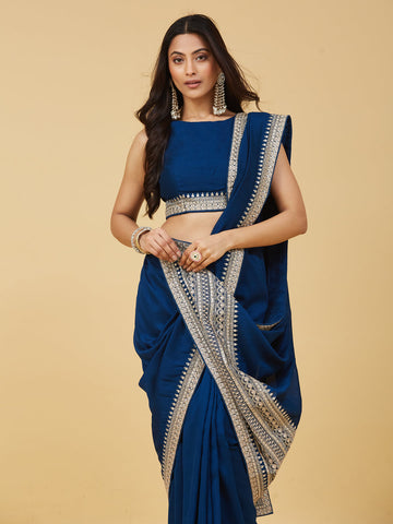 KASEE Women's Wine Silk Blend Saree with Golden Zari Embroidered Border