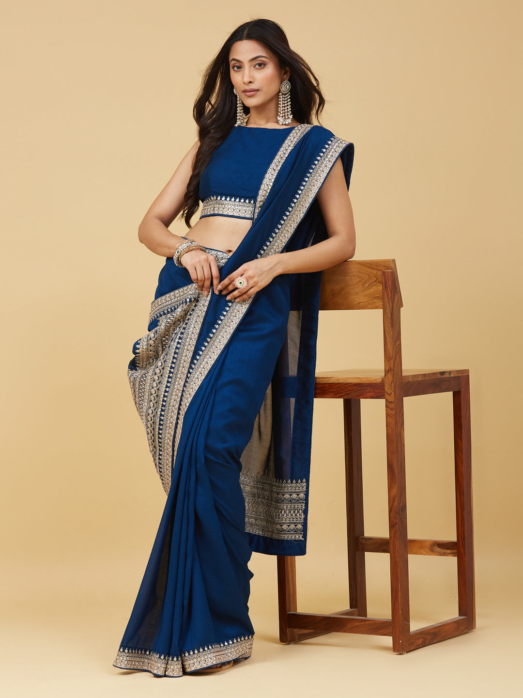 KASEE Women's Wine Silk Blend Saree with Golden Zari Embroidered Border