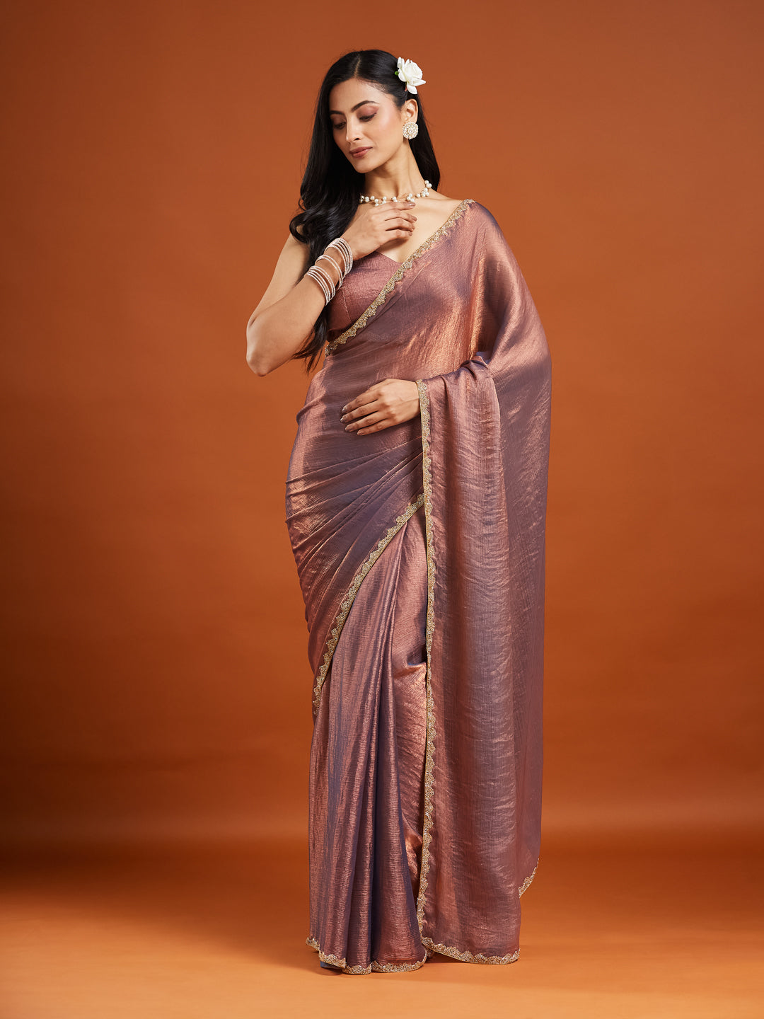 KASEE Women Solid Beads and Stones Saree