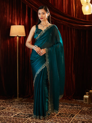 Kasee Womens Silk Stone and Beads Embellished Saree