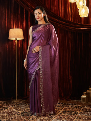 Kasee Womens Silk Stone and Beads Embellished Saree