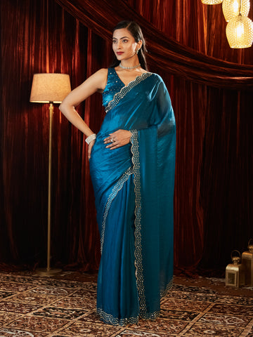 Kasee Womens Silk Stone and Beads Embellished Saree