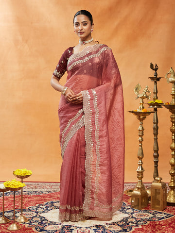 Kasee Womens Organza Sequinned Embroidered Saree