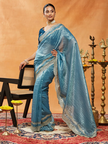 Kasee Womens Organza Sequinned Embroidered Saree