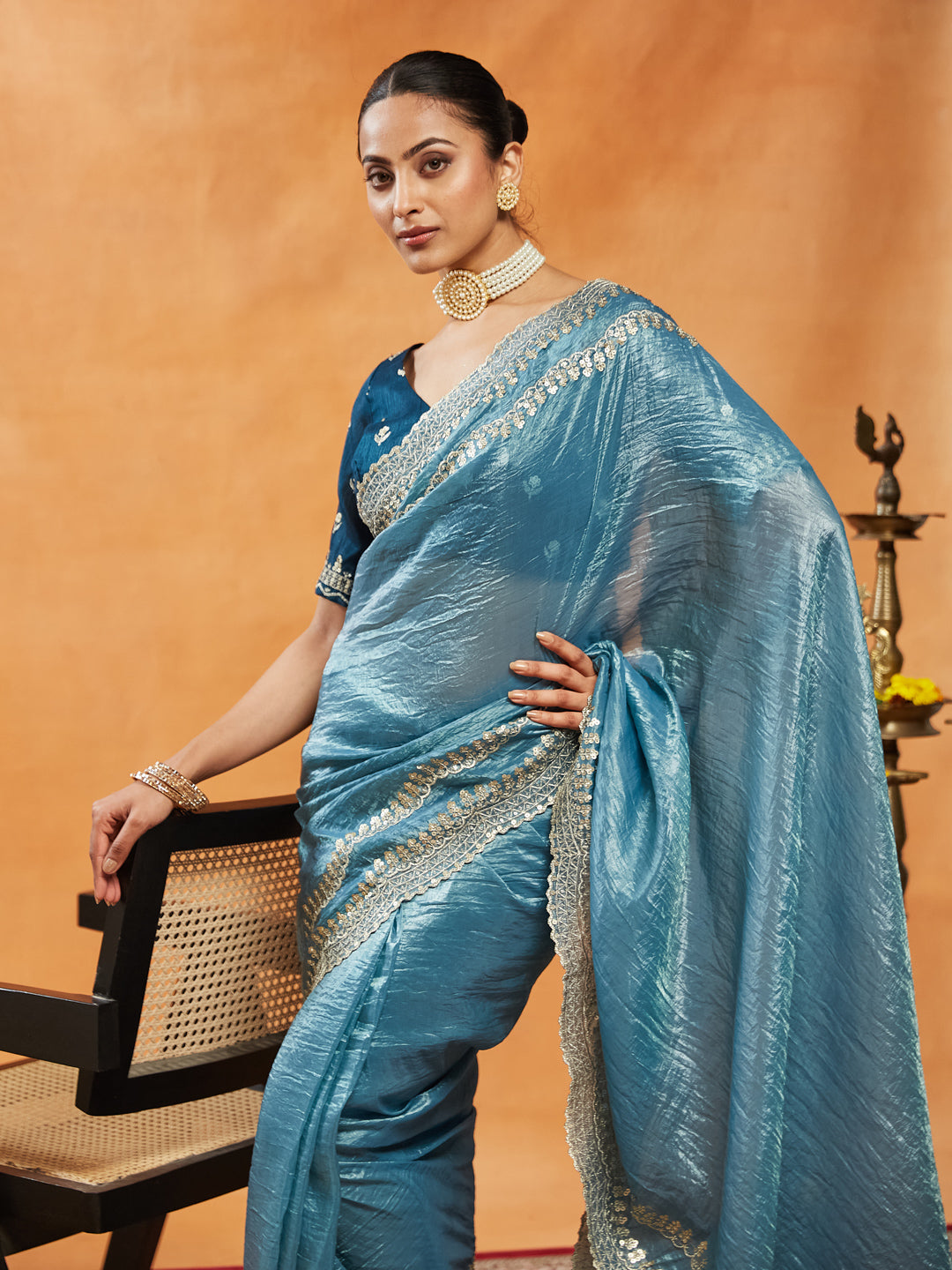 Kasee Womens Organza Sequined Embroidered Saree