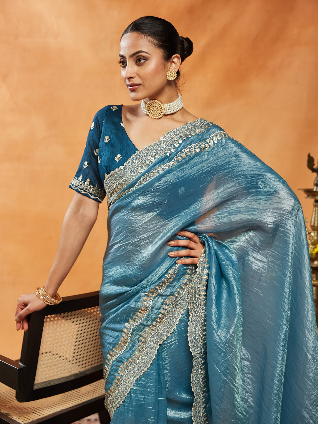 Kasee Womens Organza Sequinned Embroidered Saree