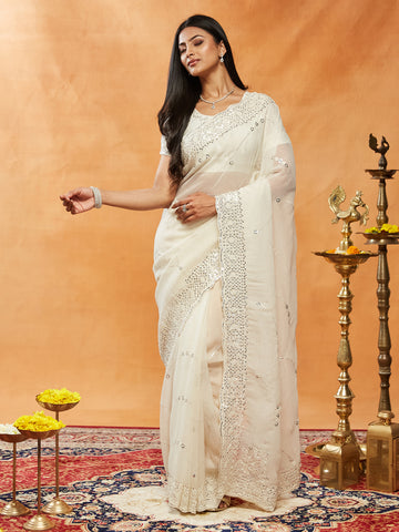 Kasee Womens Pure Chiffon Sequinned Embroidered Saree
