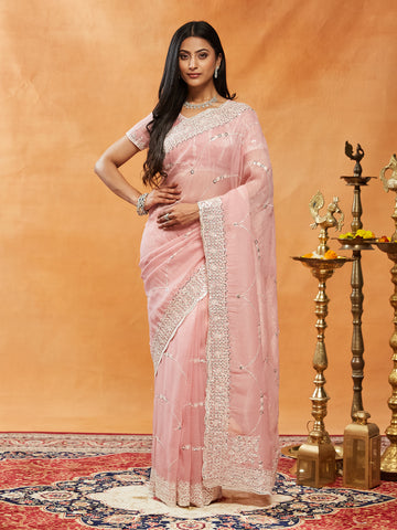 Kasee Womens Pure Chiffon Sequinned Embroidered Saree