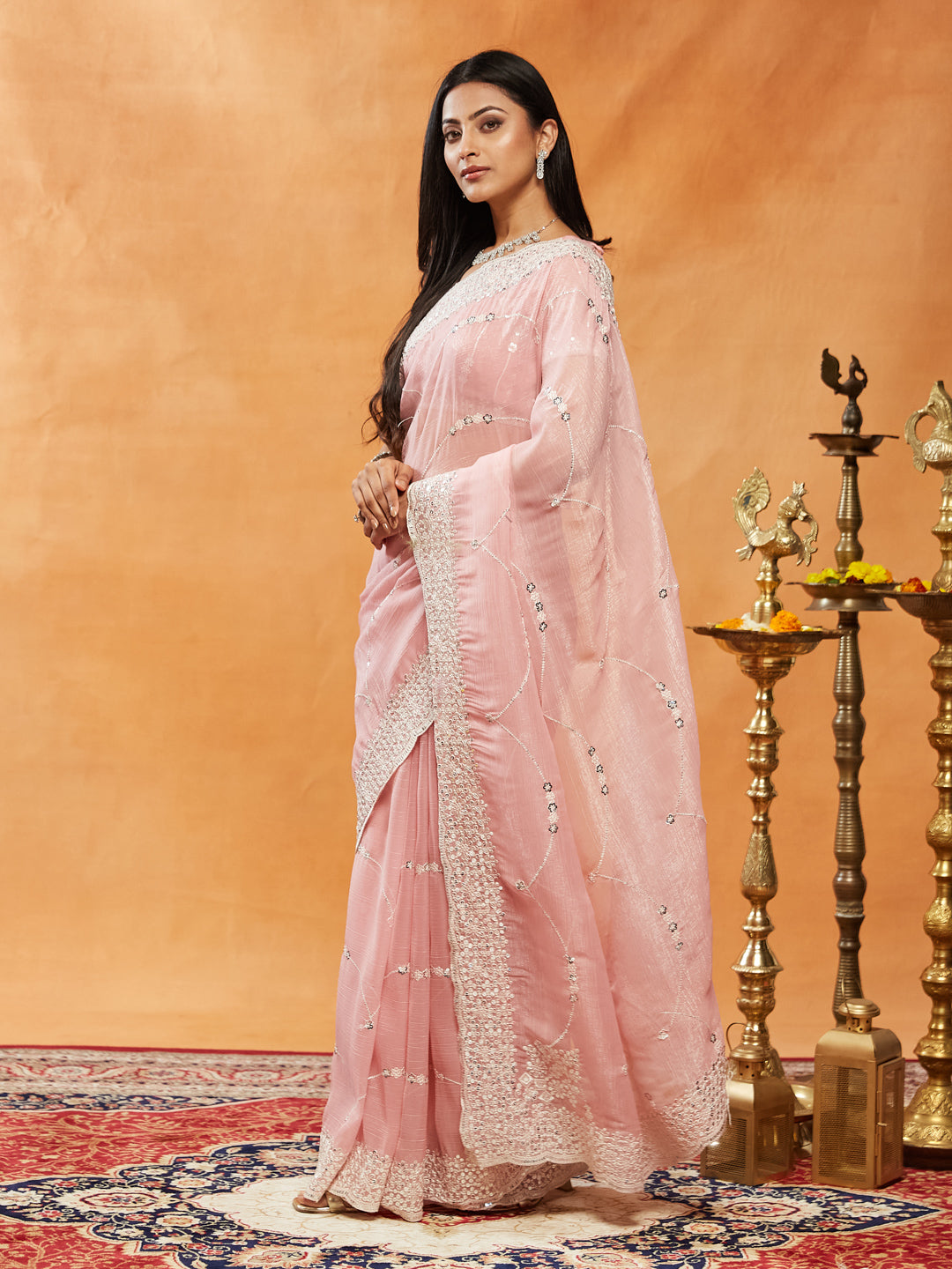 Kasee Womens Pure Chiffon Sequinned Embroidered Saree