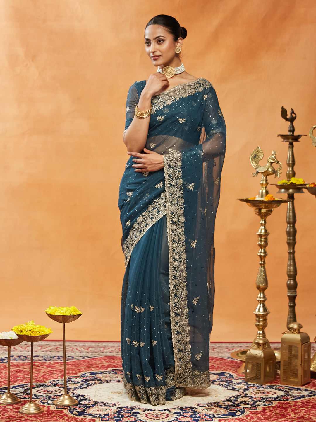 Kasee Womens Chiffon Embroidered Saree