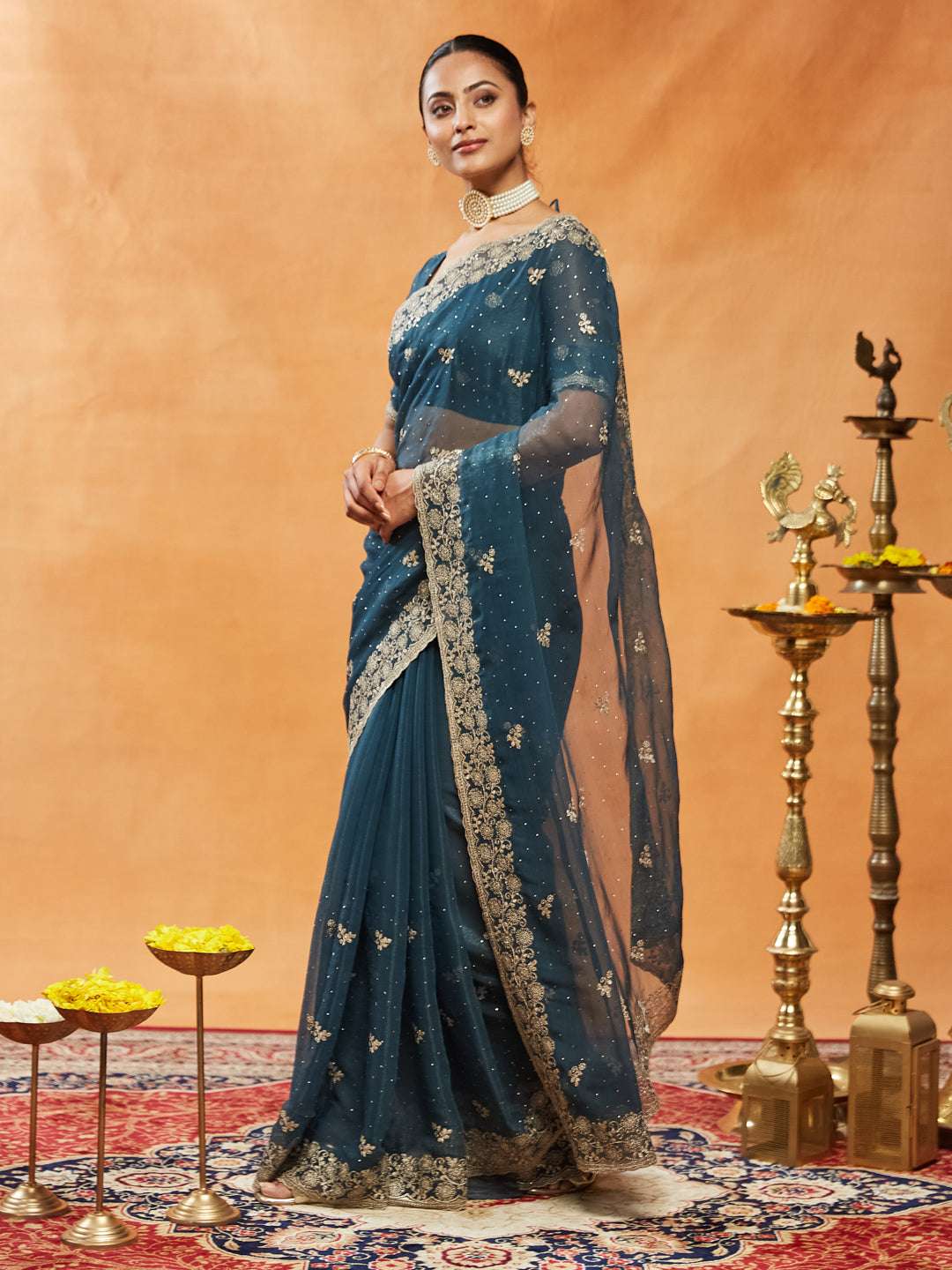 Kasee Womens Chiffon Embroidered Saree
