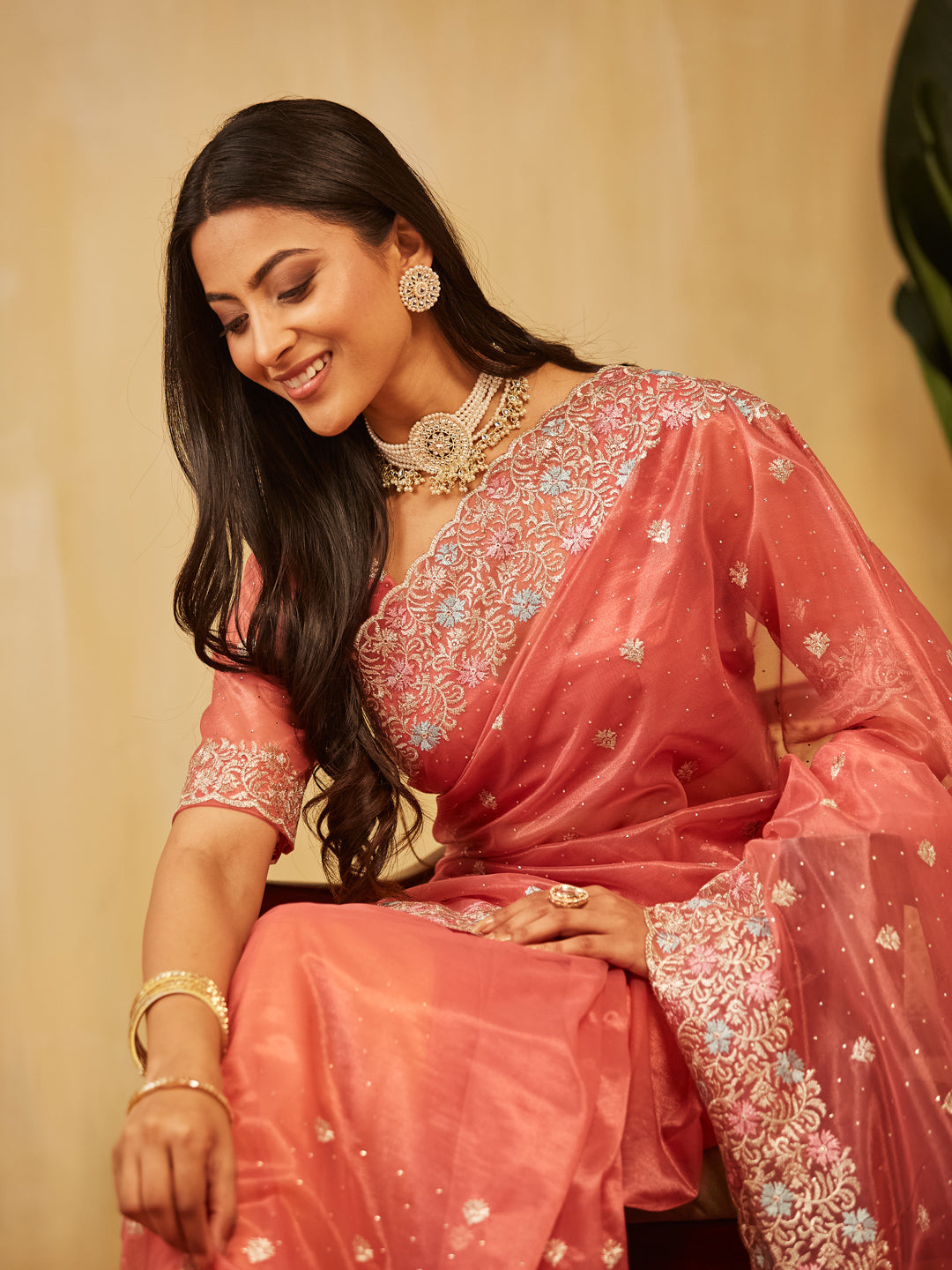 Kasee Womens Supernet Floral Embroidered Saree