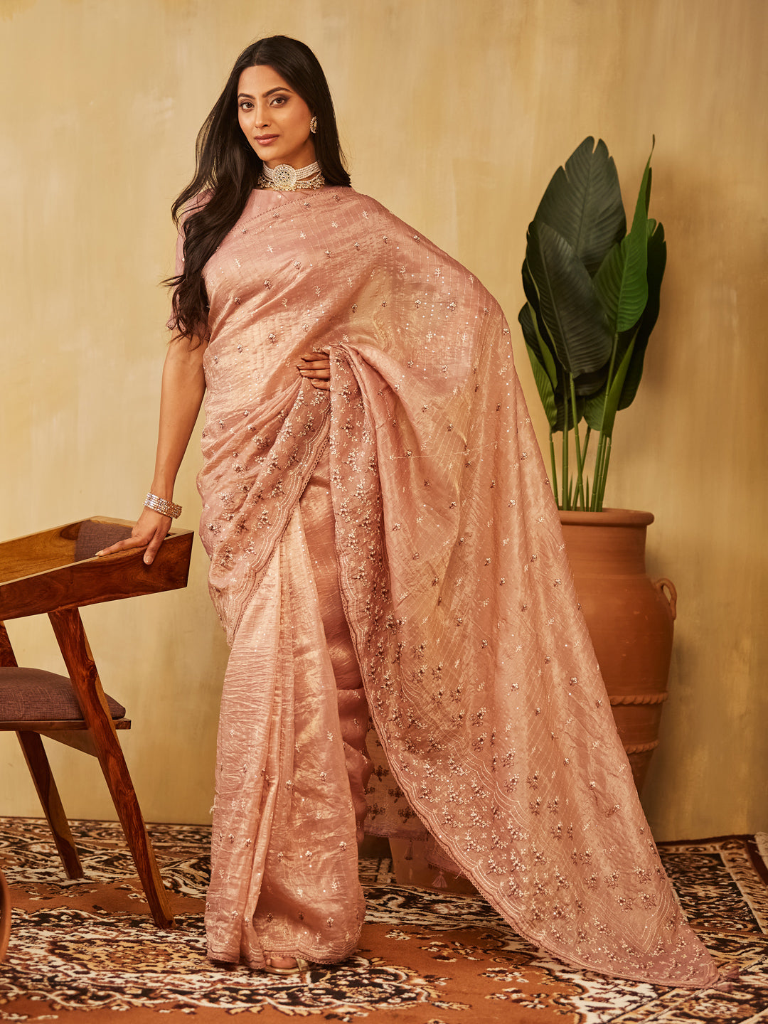 Kasee Womens Organza Floral Embroidered Saree