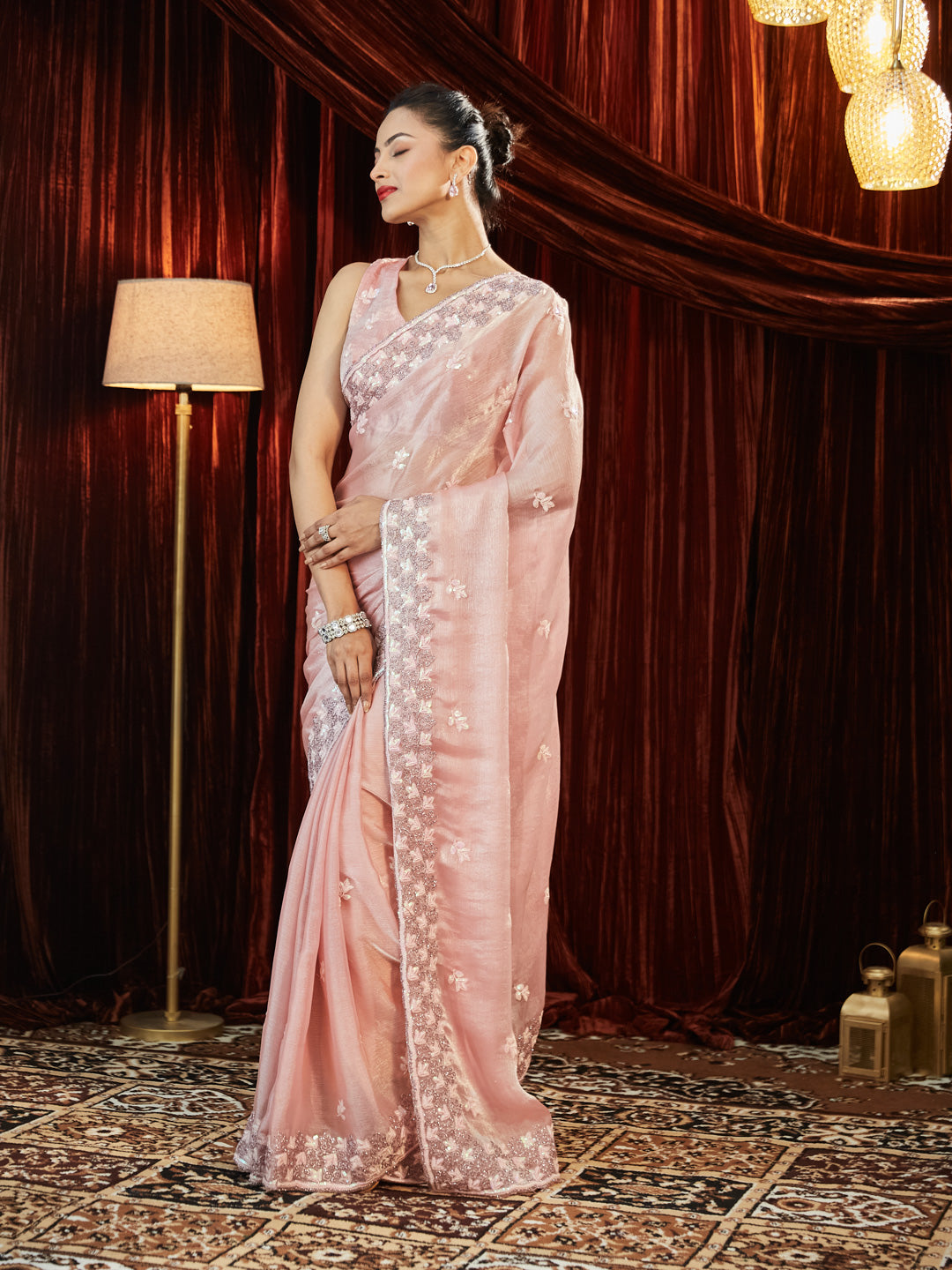 Kasee Womens Pure Chiffon Sequinned Embroidered Saree