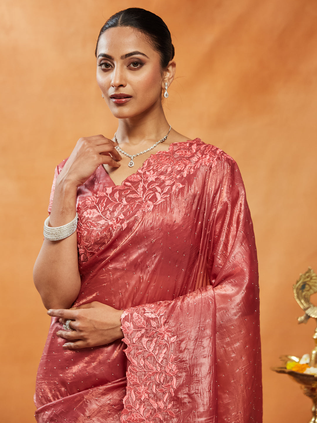 Kasee Womens Pure Organza Thread Embroidered Saree