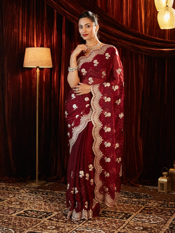 KASEE Women Embellished Embroidered Pure Chiffon Saree