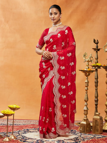 KASEE Women Embellished Embroidered Pure Chiffon Saree