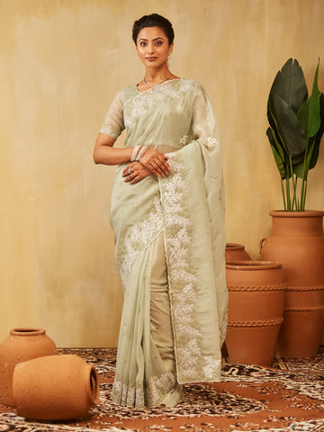 KASEE Women Embroidered Silk Saree with Floral Border