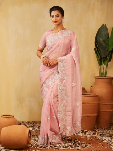 KASEE Women Embroidered Silk Saree with Floral Border