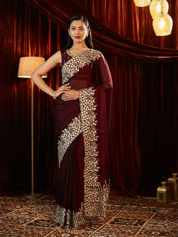 KASEE Women Silk Blend Saree with Heavy Floral Embroidery