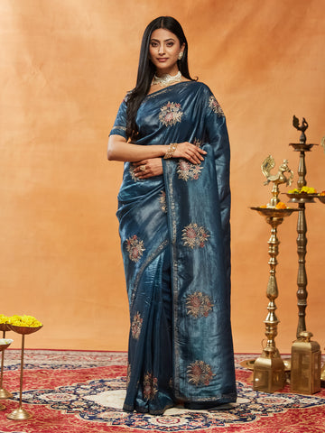 KASEE Women Pure Organza Floral Embroidered Saree